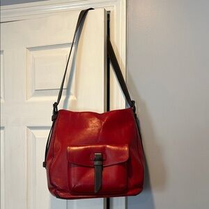 Tumi Red and Brown Leather Bag